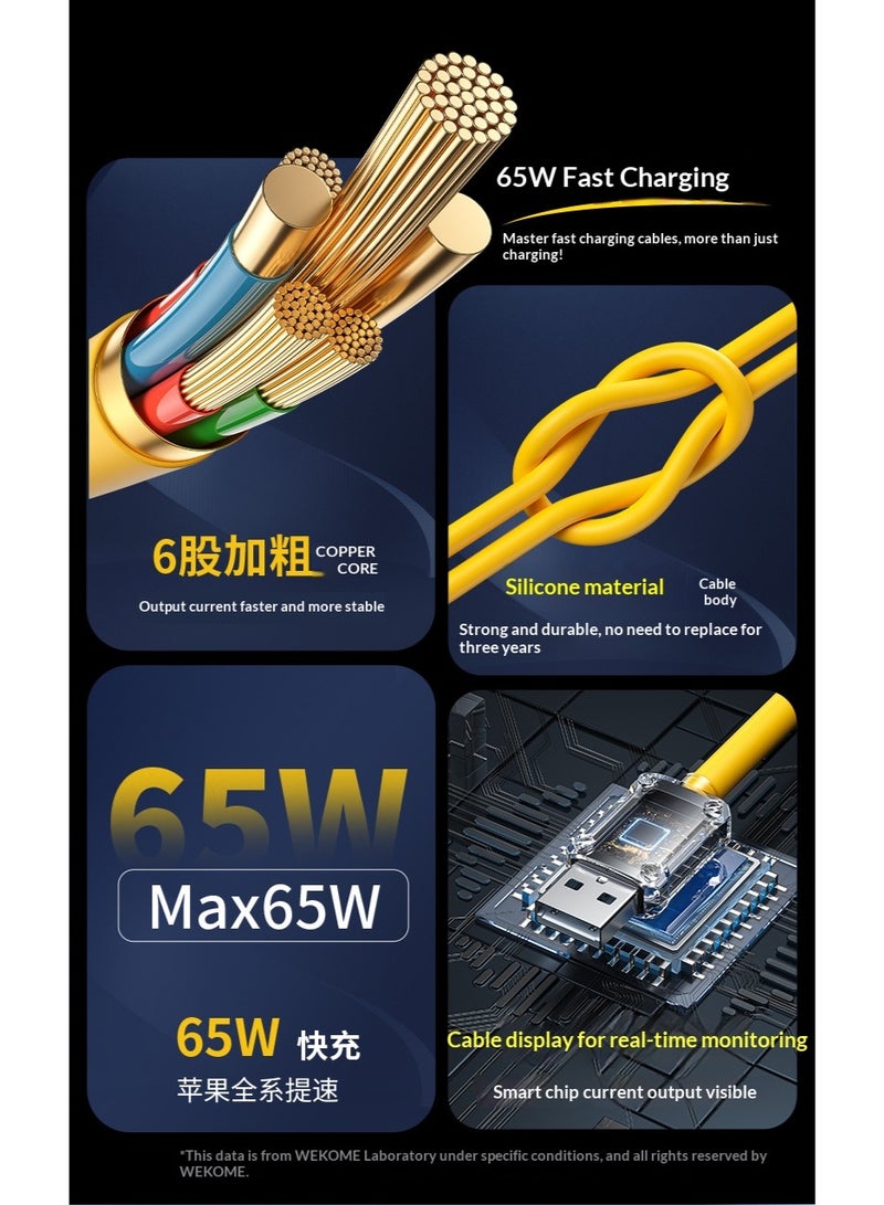 WEKOME Mech Series 65W True Silicone Fast Charging Cable | Portable Design with Connectable Design, Zinc Alloy Connector, Multi-Scenario Fast Charging, Silky Smooth Touch (Orange) - Image 2